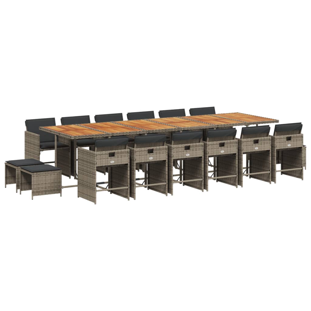 vidaXL 17dílný zahradní jídelní set s poduškami šedý polyratan