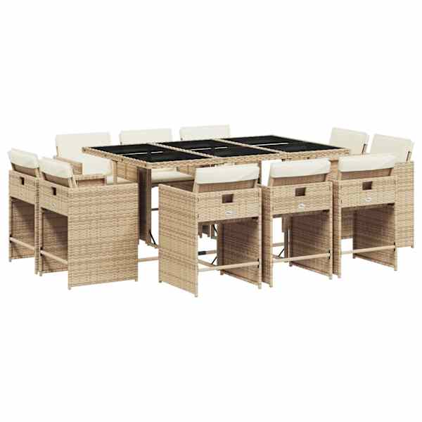 vidaXL 11-osaline aiam&ouml;&ouml;bli komplekt patjadega, beež, pol&uuml;rotang