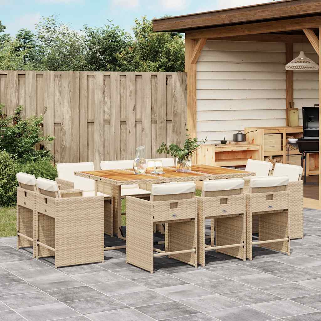 vidaXL spisebordssæt til haven 11 dele med hynder polyrattan beige