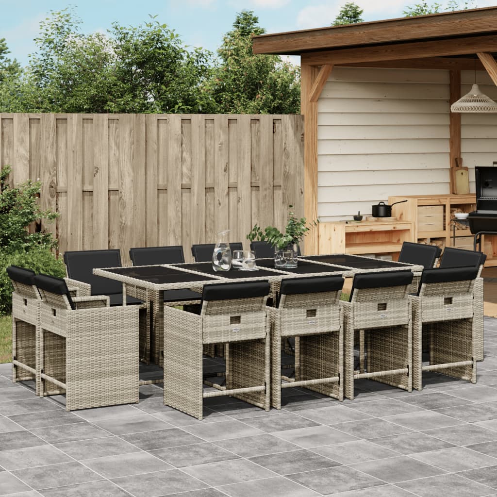 vidaXL 13-tlg. Garten-Essgruppe mit Kissen Hellgrau Poly Rattan