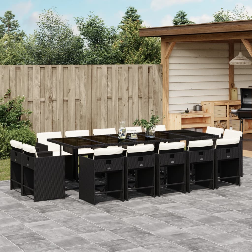 vidaXL Set mobilier de grădină cu perne, 15 piese, negru, poliratan