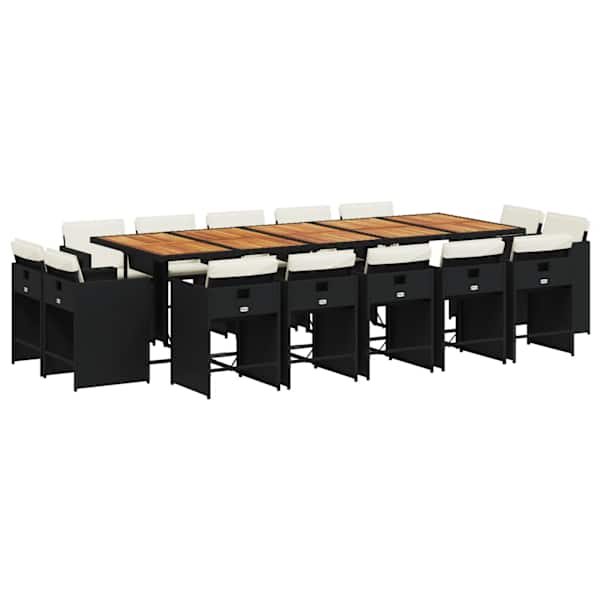 vidaXL 15-osaline aia s&ouml;&ouml;gim&ouml;&ouml;bli komplekt patjadega, must, pol&uuml;rotang