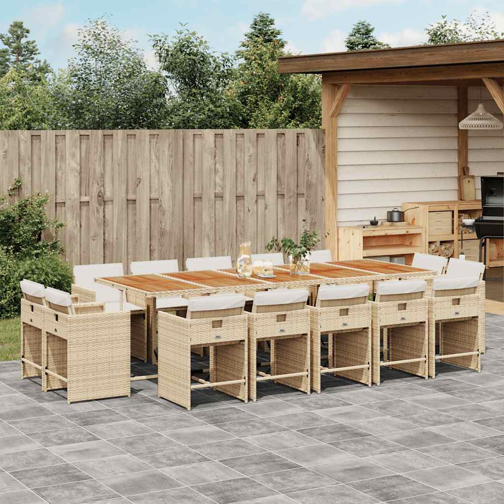 vidaXL spisebordssæt til haven 15 dele med hynder polyrattan beige