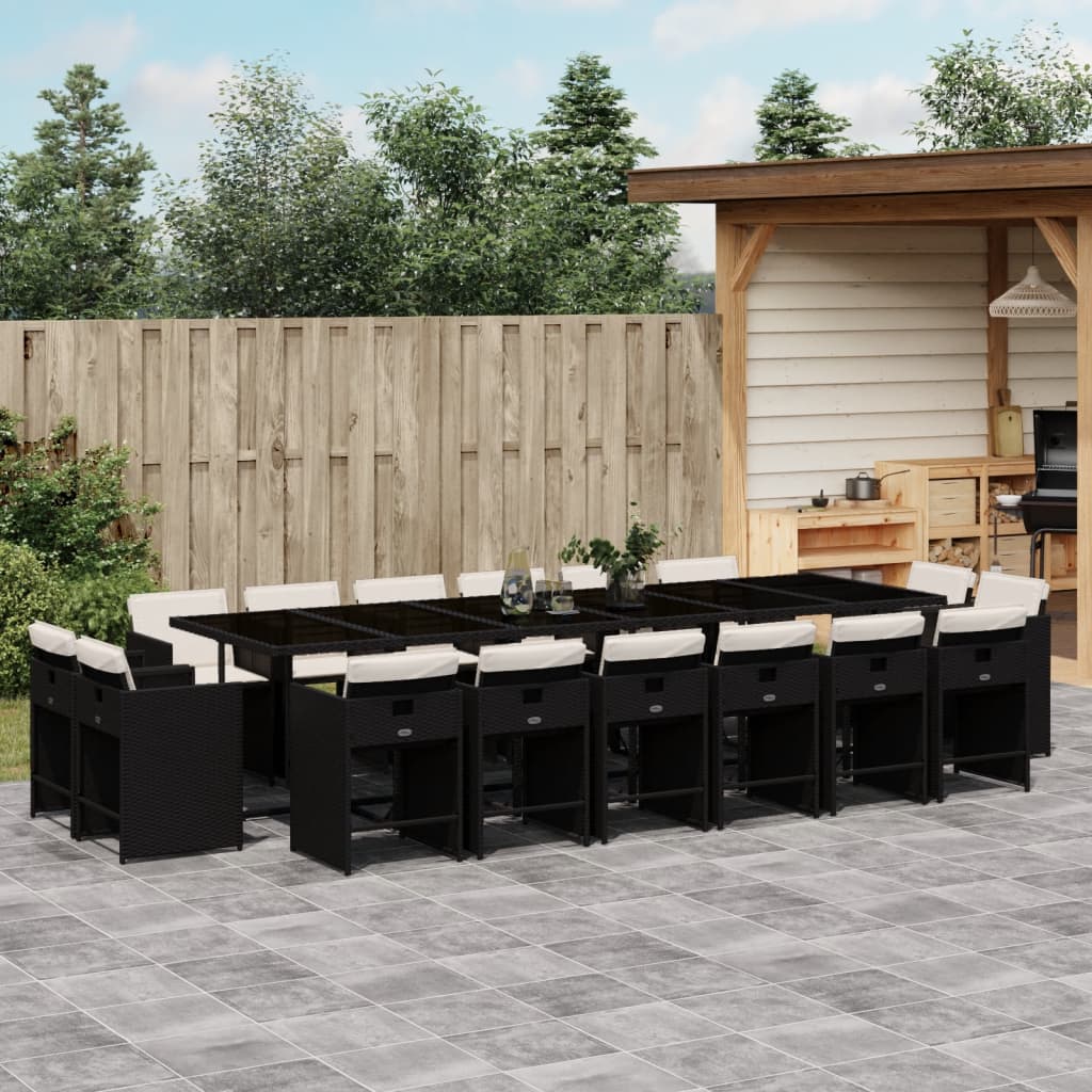 vidaXL Set mobilier de grădină cu perne, 17 piese, negru, poliratan