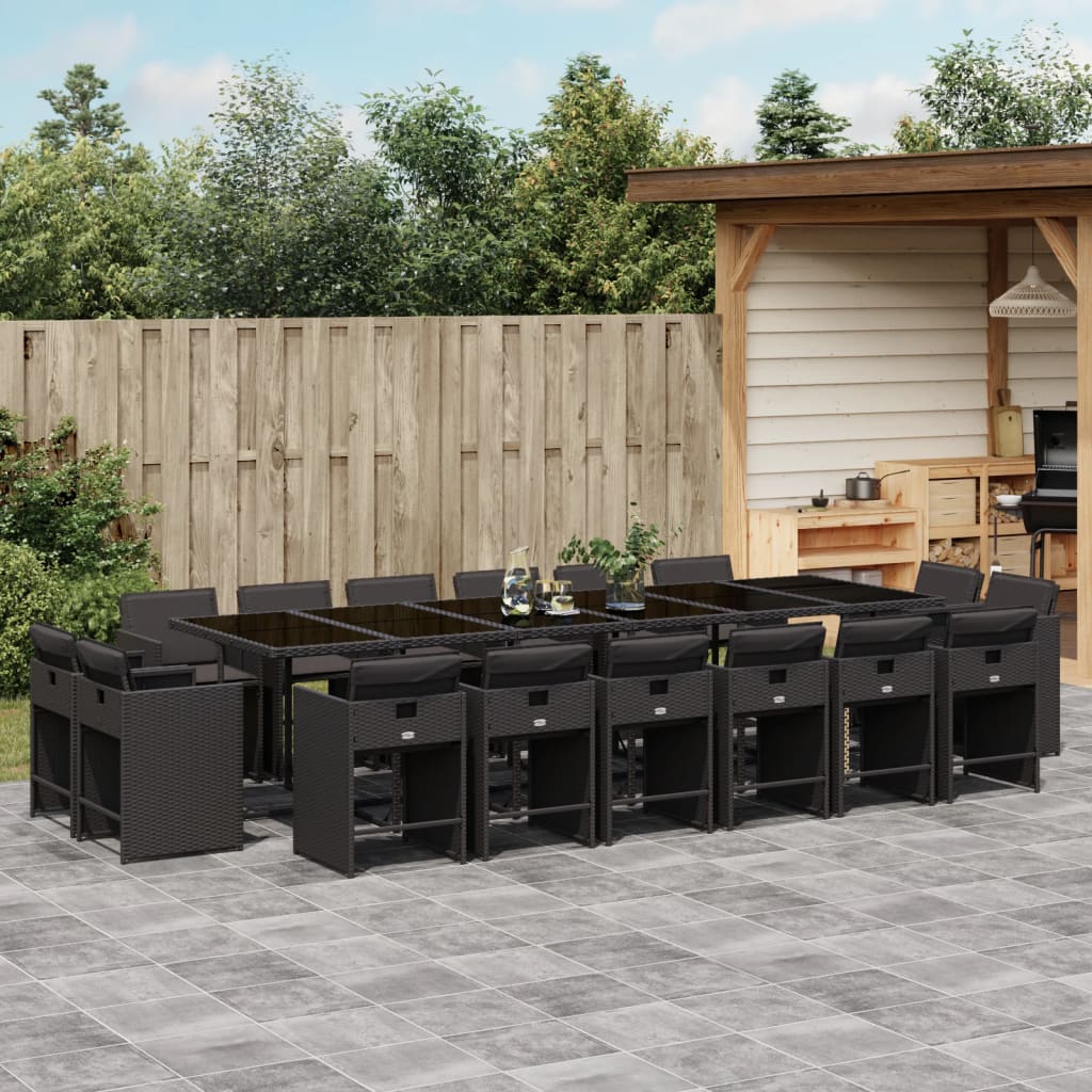 vidaXL Set mobilier de grădină cu perne, 17 piese, negru, poliratan