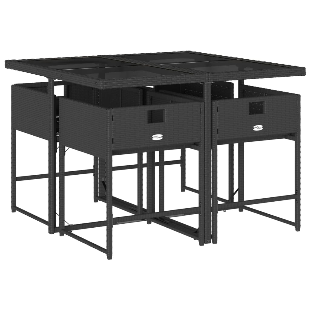 vidaXL 5-delige Tuinset met kussens poly rattan zwart afbeelding