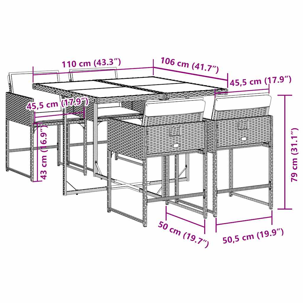 Set mobilier de grădină cu perne, 5 piese, gri, poliratan 3211256 - imagine 6