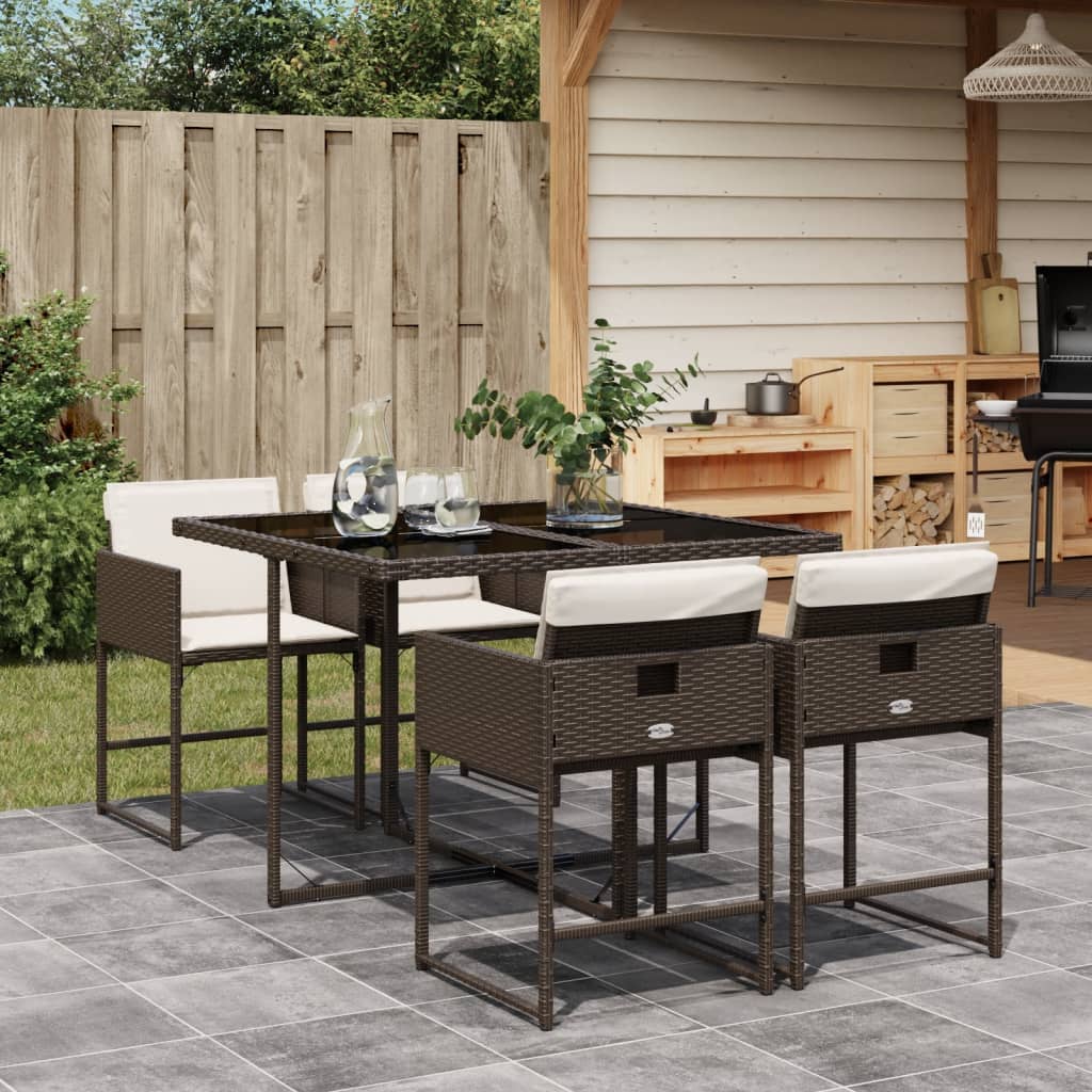 vidaXL 5-tlg. Garten-Essgruppe mit Kissen Braun Poly Rattan