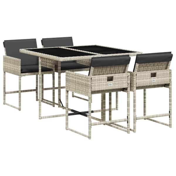 vidaXL 5-osaline aiam&ouml;&ouml;bli komplekt patjadega, helehall, pol&uuml;rotang