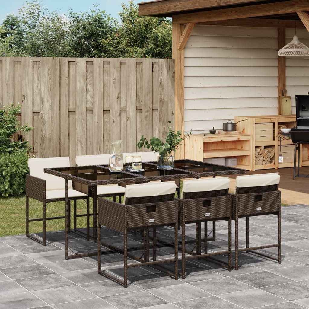 vidaXL 7-tlg. Garten-Essgruppe mit Kissen Braun Poly Rattan