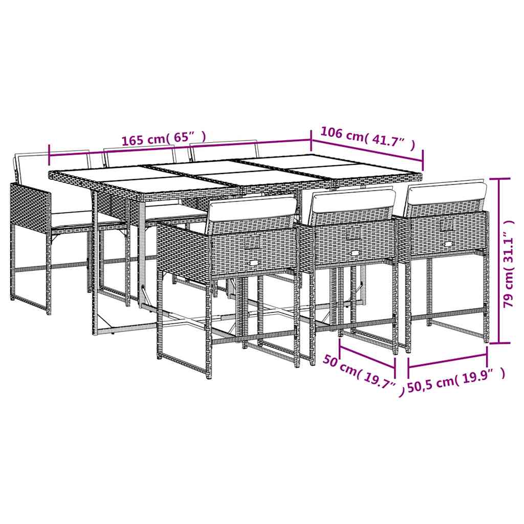 Set de masă pentru grădină, 7 piese, cu perne, bej, poliratan 3211270 - imagine 6