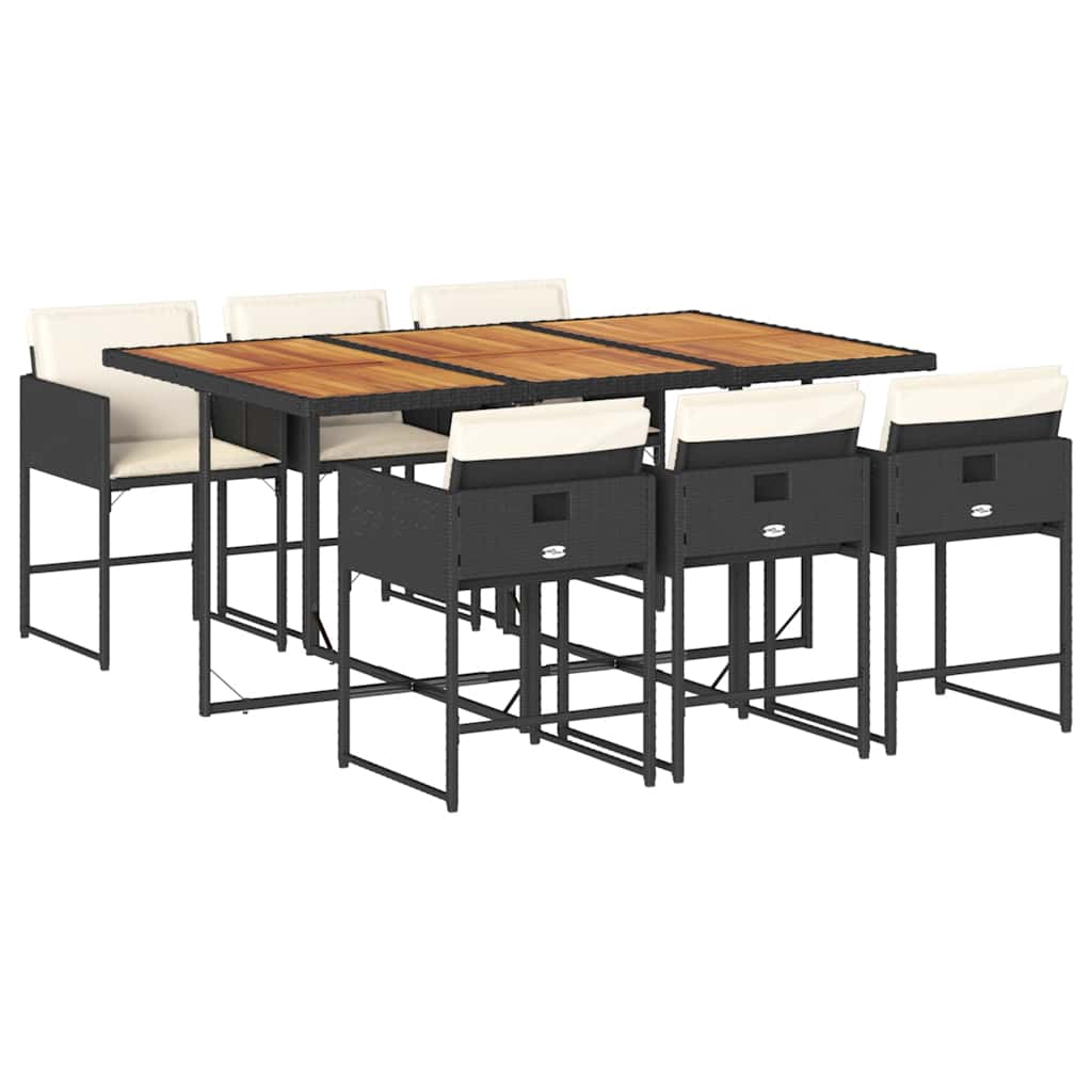 Thumbnail - vidaXL 7-tlg. Garten-Essgruppe mit Kissen Schwarz Poly Rattan