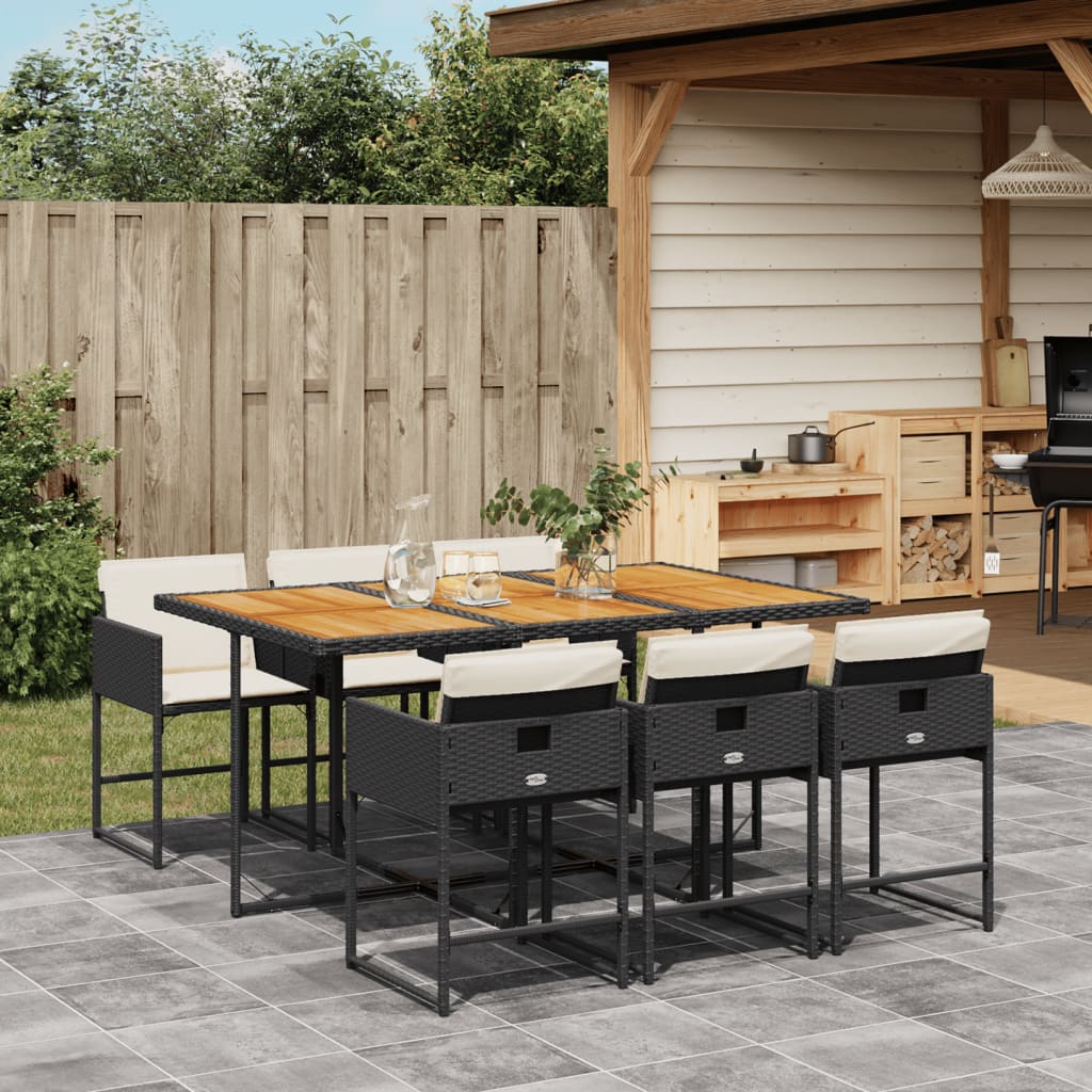 vidaXL 7-tlg. Garten-Essgruppe mit Kissen Schwarz Poly Rattan