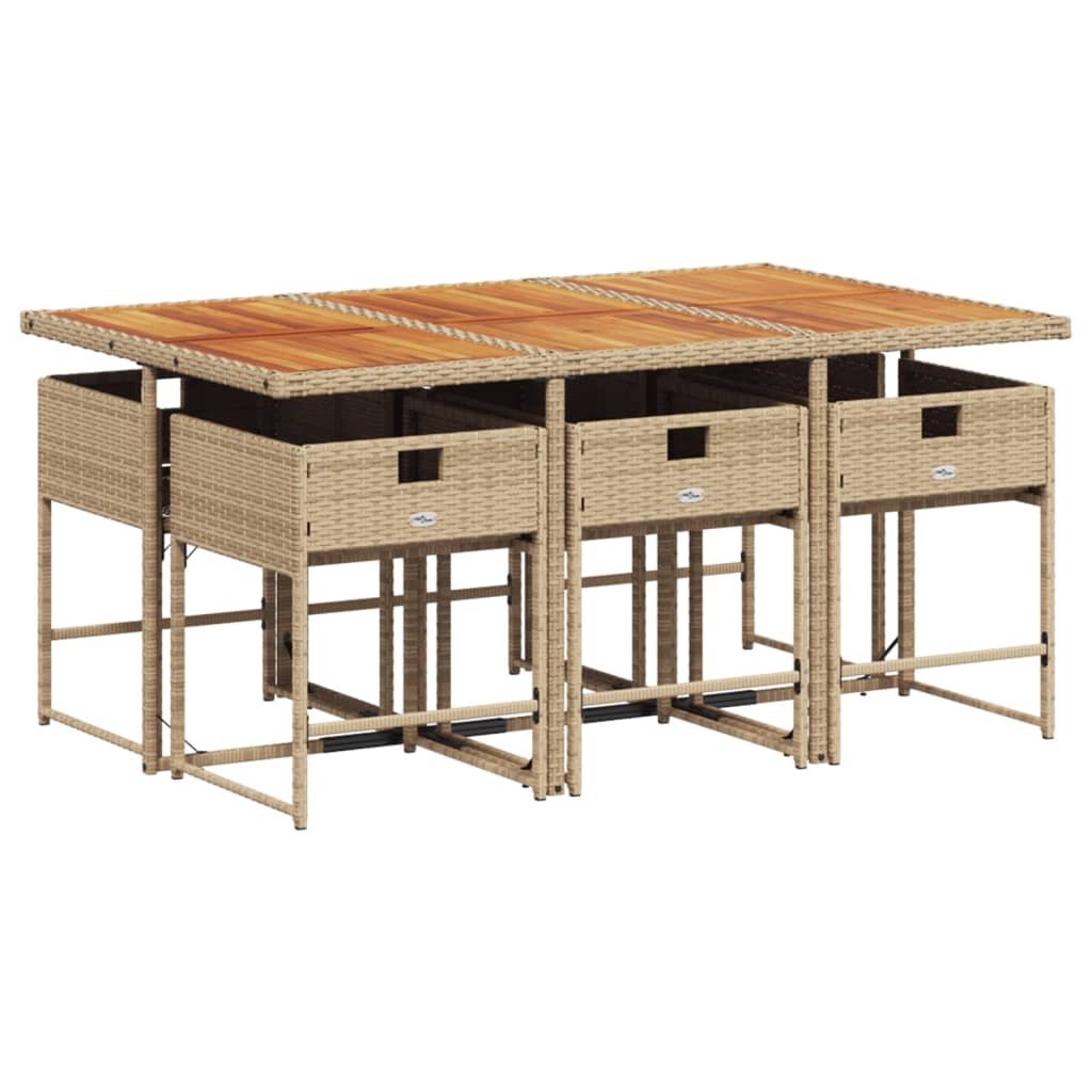 vidaXL 7-delige Tuinset met kussens poly rattan beige