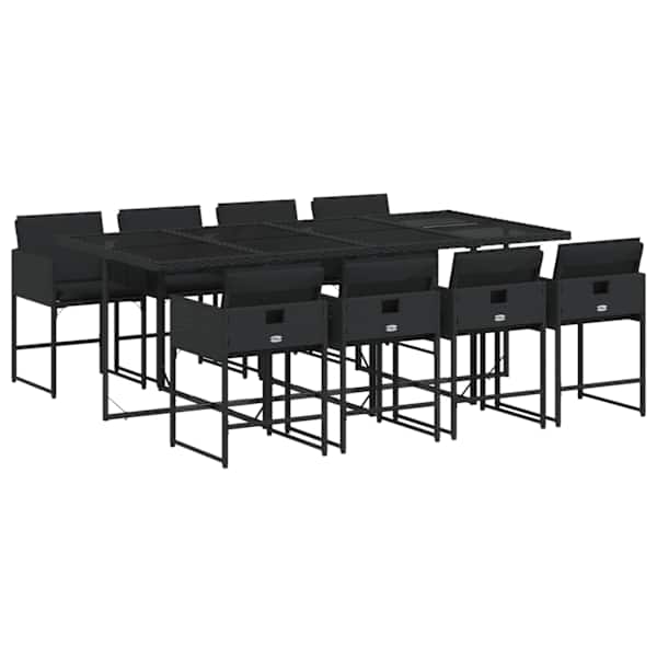 vidaXL 9-osaline aiam&ouml;&ouml;bli komplekt patjadega, must, pol&uuml;rotang