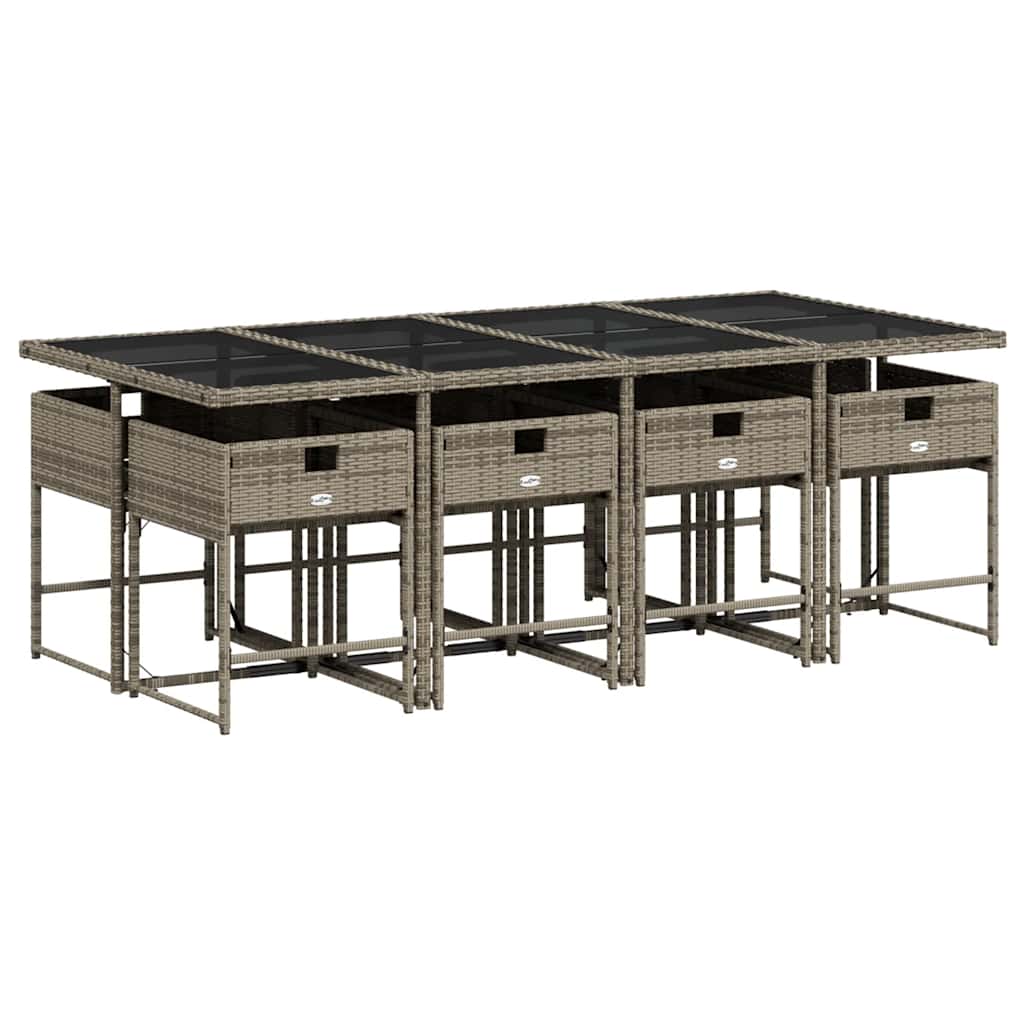 Thumbnail - vidaXL 9-tlg. Garten-Essgruppe mit Kissen Grau Poly Rattan