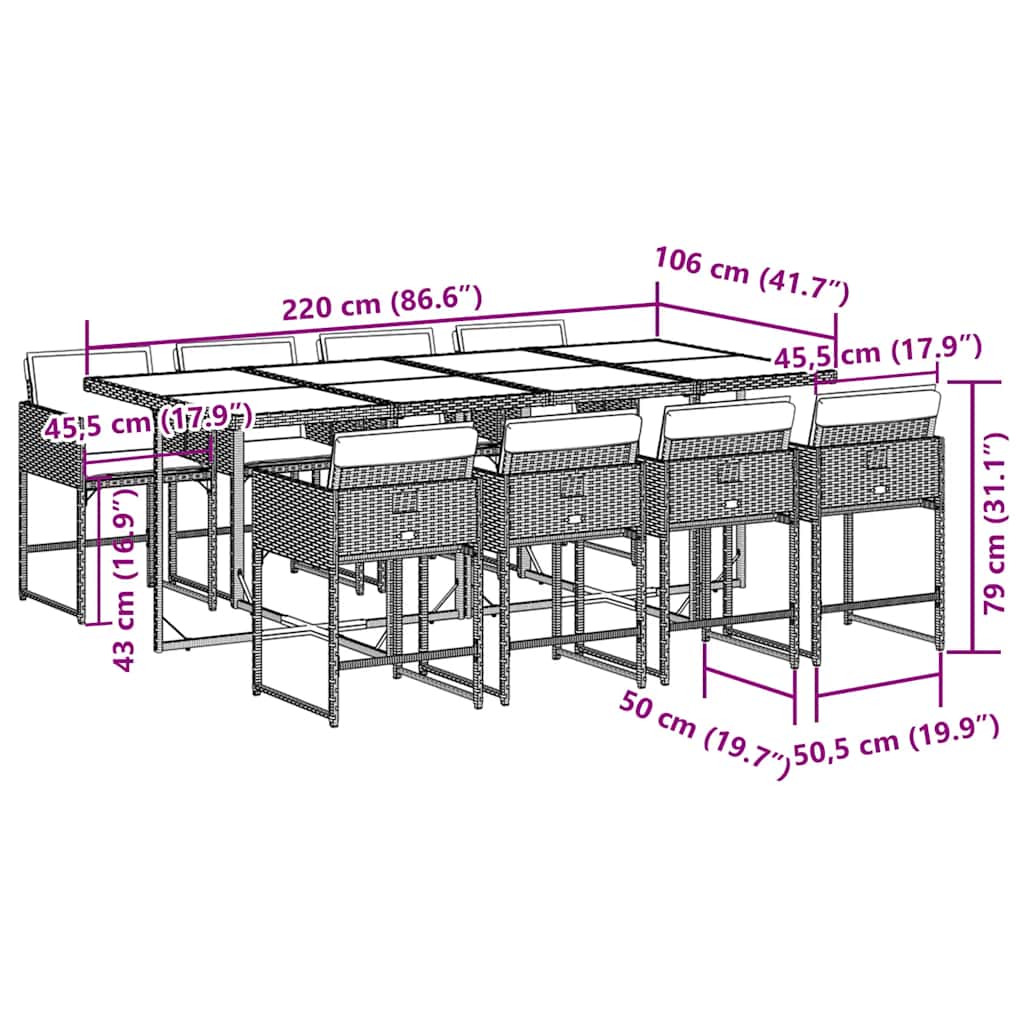Set mobilier grădină cu perne, 9 piese, gri, poliratan 3211280 - imagine 6