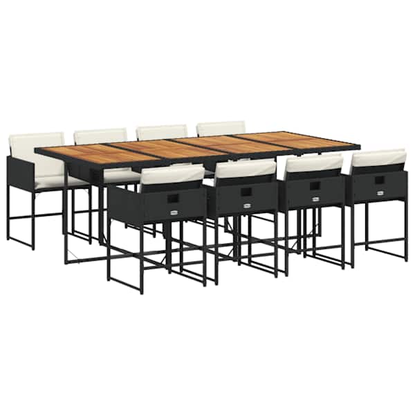 vidaXL 9-osaline aiam&ouml;&ouml;bli komplekt patjadega, must, pol&uuml;rotang