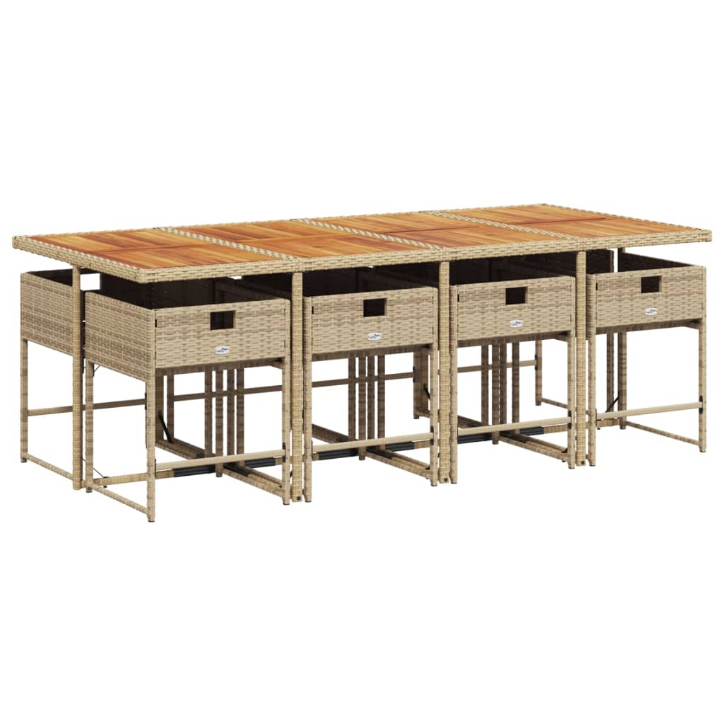 vidaXL 9-delige Tuinset met kussens poly rattan beige