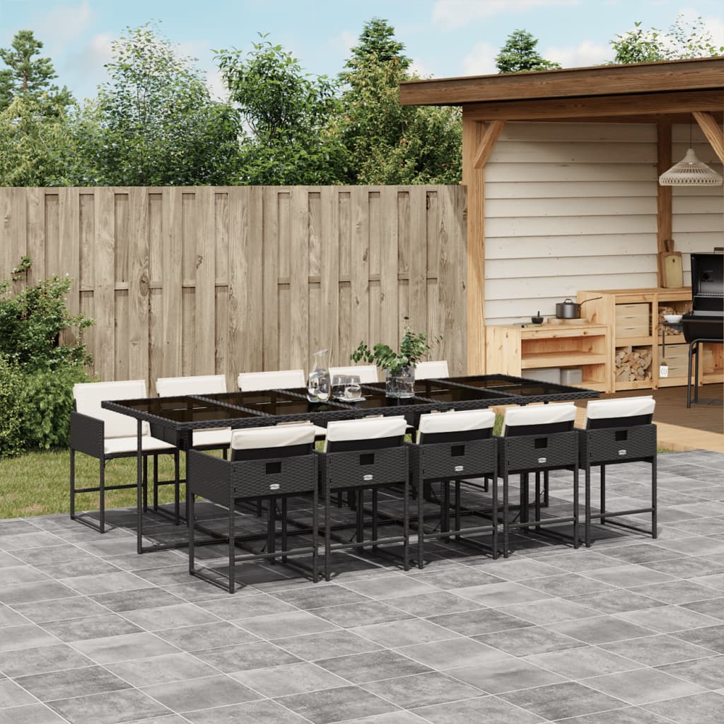 vidaXL 11-tlg. Garten-Essgruppe mit Kissen Schwarz Poly Rattan