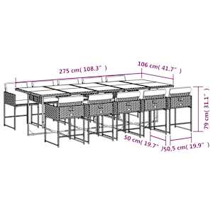 11dílný zahradní jídelní set s poduškami černý polyratan - obrázek 6