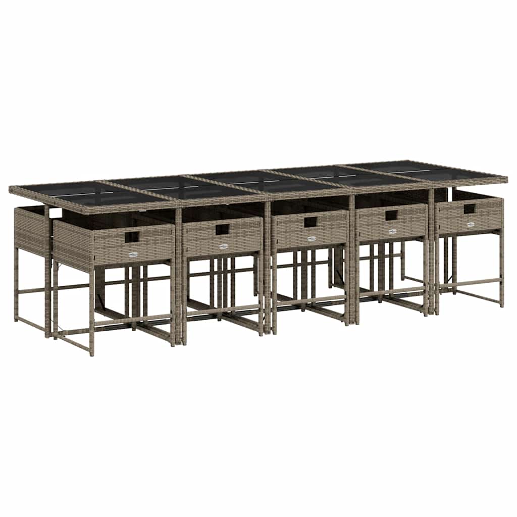 vidaXL 11-delige Tuinset met kussens poly rattan grijs afbeelding