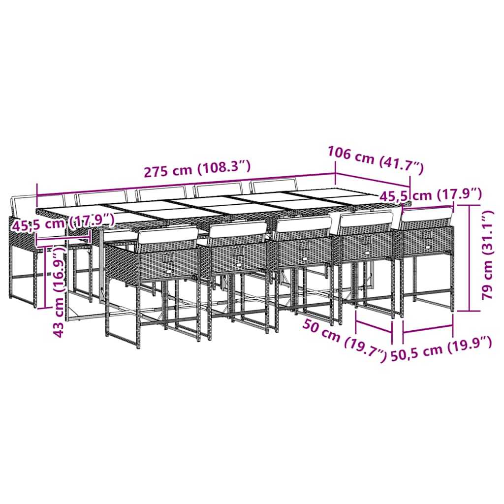 Set mobilier de grădină cu perne, 11 piese, gri, poliratan 3211292 - imagine 6