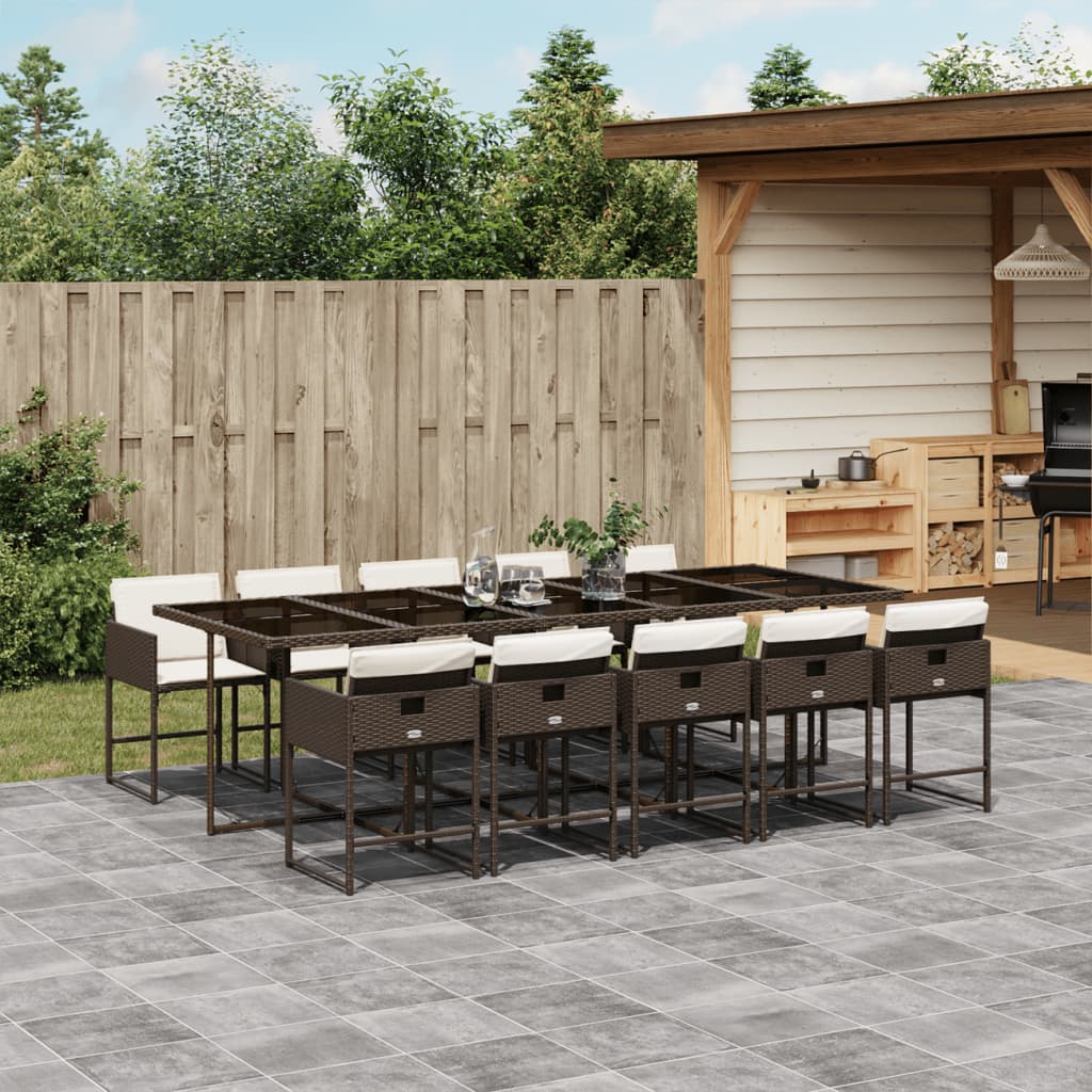 vidaXL 11-tlg. Garten-Essgruppe mit Kissen Braun Poly Rattan