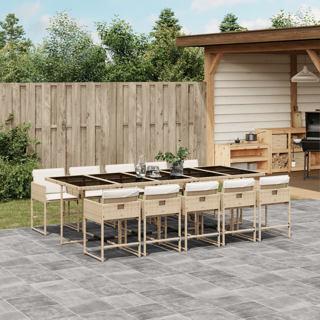 vidaXL 11-tlg. Garten-Essgruppe mit Kissen Beige Poly Rattan