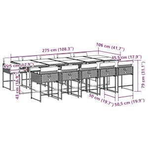 11dílný zahradní jídelní set s poduškami šedý polyratan - obrázek 6