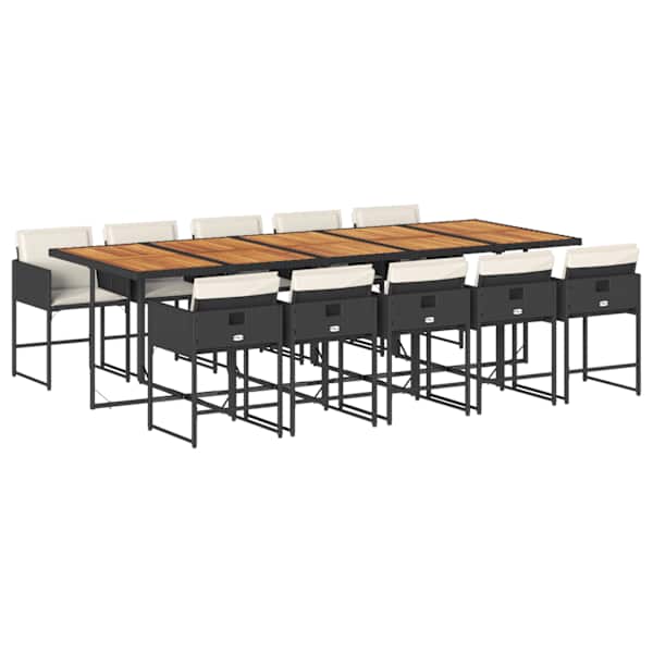 vidaXL 11-osaline aiam&ouml;&ouml;bli komplekt patjadega, must, pol&uuml;rotang