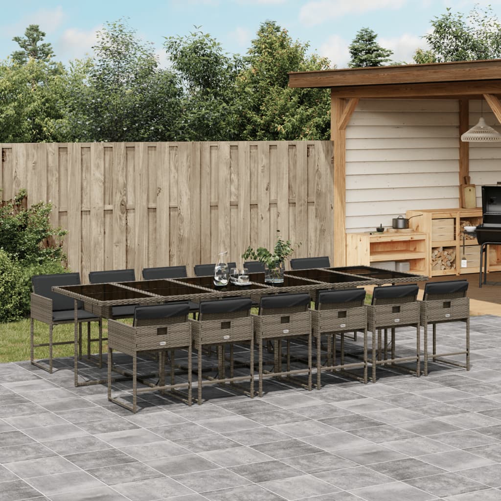 vidaXL 13-tlg. Garten-Essgruppe mit Kissen Grau Poly Rattan