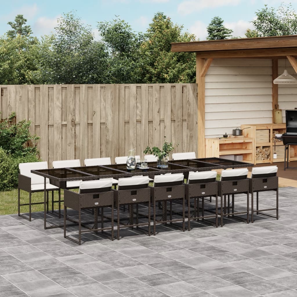 vidaXL 13-tlg. Garten-Essgruppe mit Kissen Braun Poly Rattan