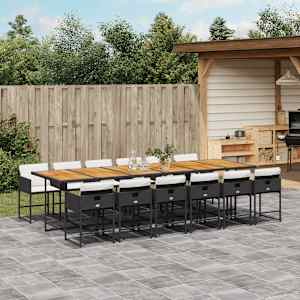 Vrtna jedilna garnitura 13-delna z blazinami črn poli ratan