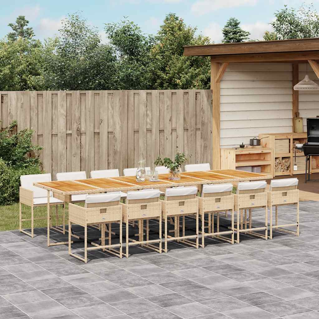 Set da Pranzo da Giardino 13 pz con Cuscini Beige in Polyrattan 3211312