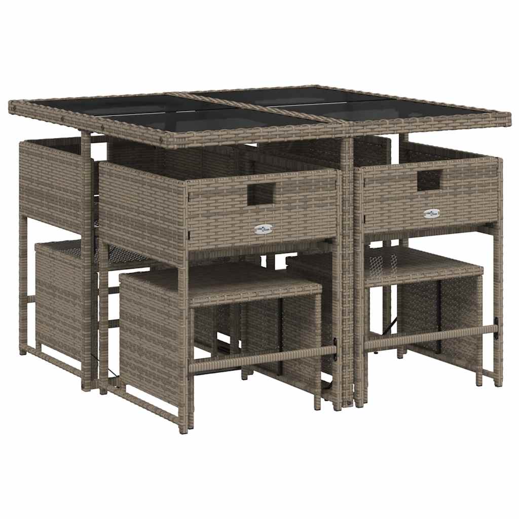 vidaXL 9-delige Tuinset met kussens poly rattan grijs afbeelding
