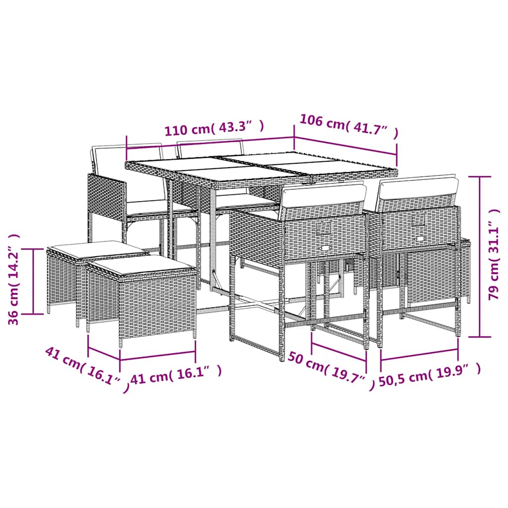 Set de masă pentru grădină, 9 piese, cu perne, bej, poliratan 3211318 - imagine 6