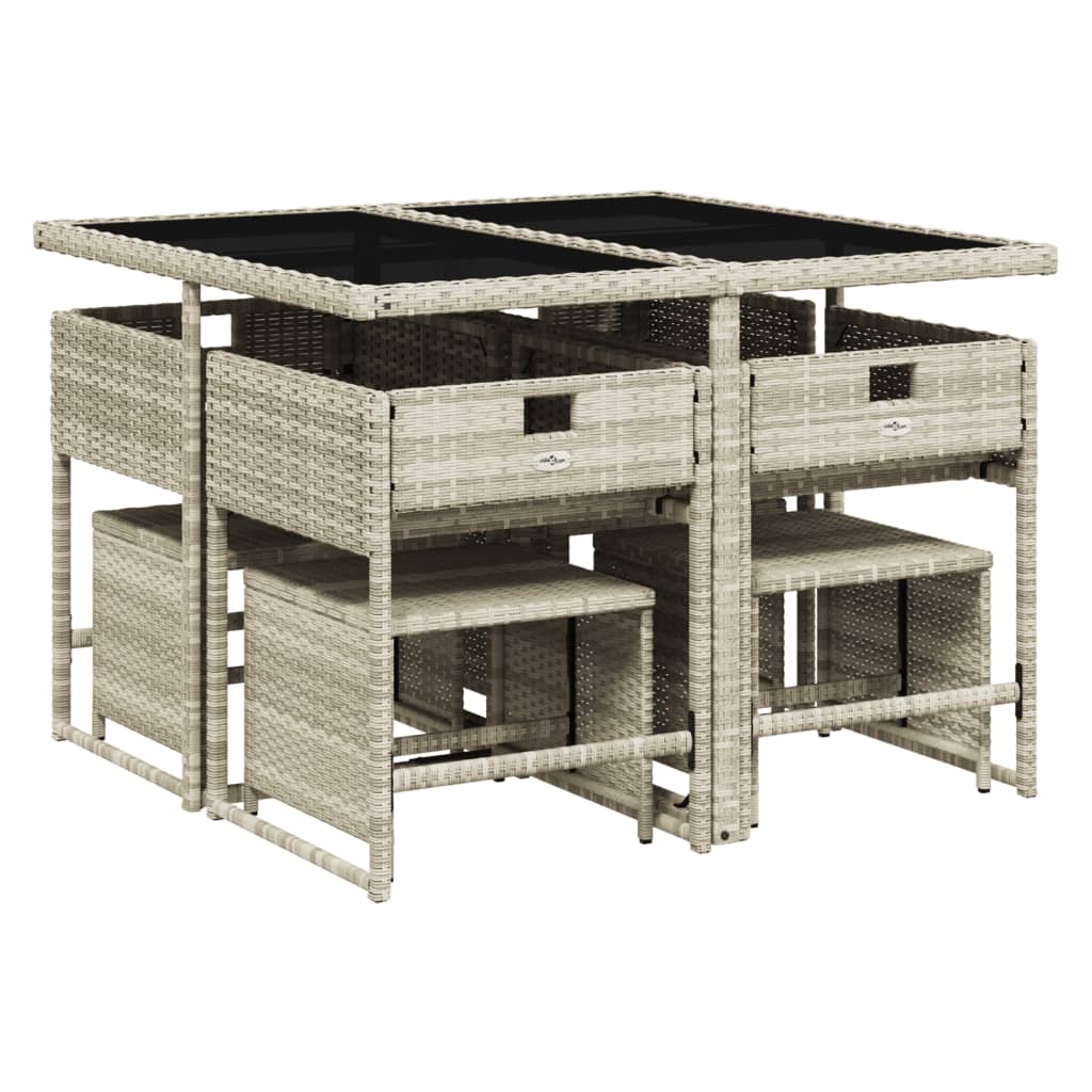 Thumbnail - vidaXL 9-tlg. Garten-Essgruppe mit Kissen Hellgrau Poly Rattan