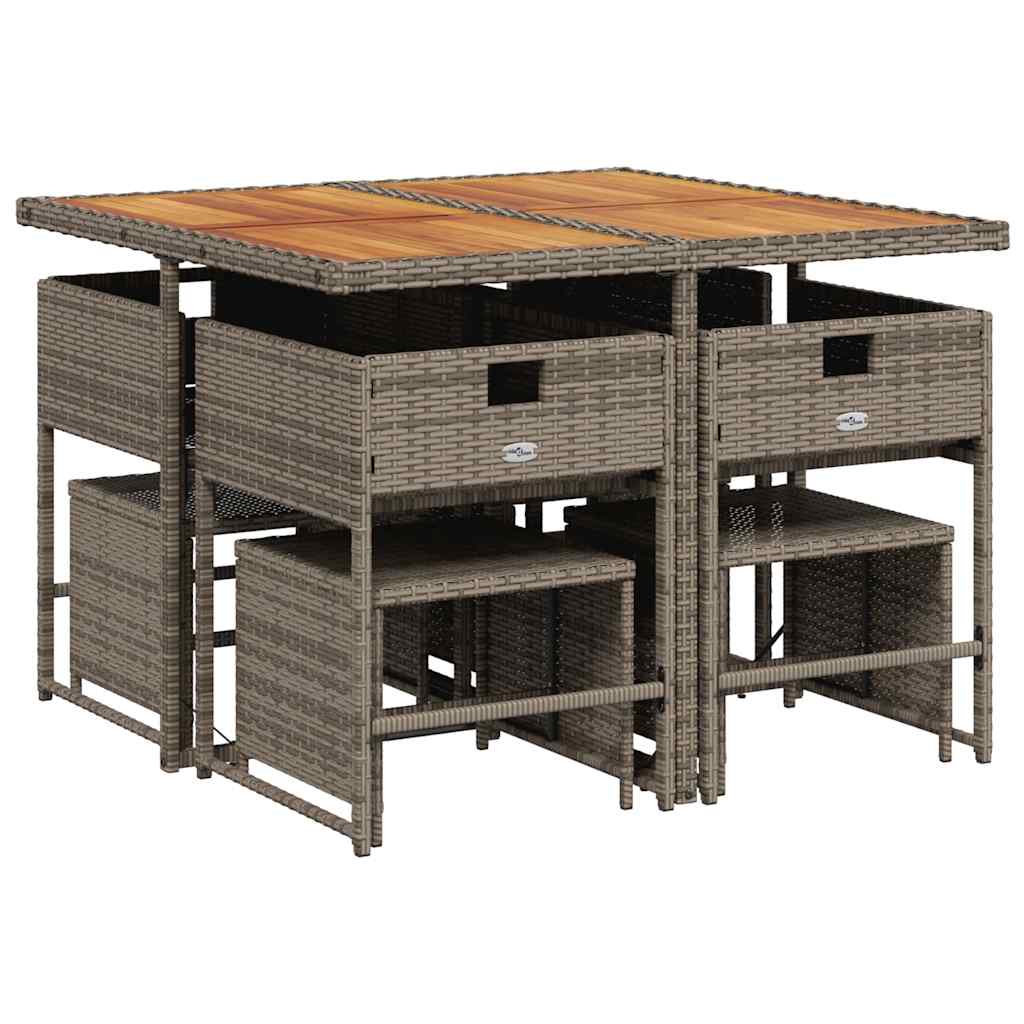 vidaXL 9-delige Tuinset met kussens poly rattan grijs afbeelding