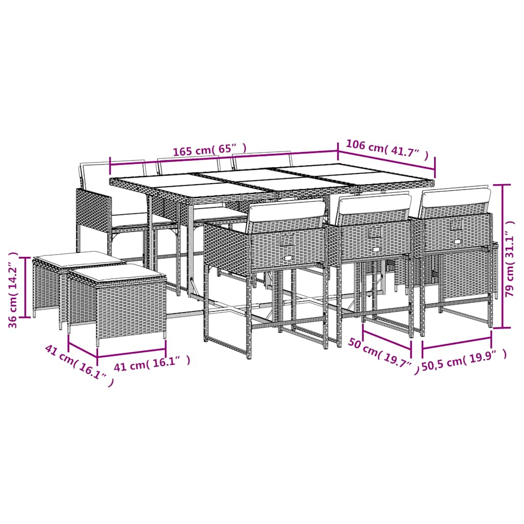 Set mobilier de grădină cu perne, 11 piese, maro, poliratan 3211329 - imagine 6