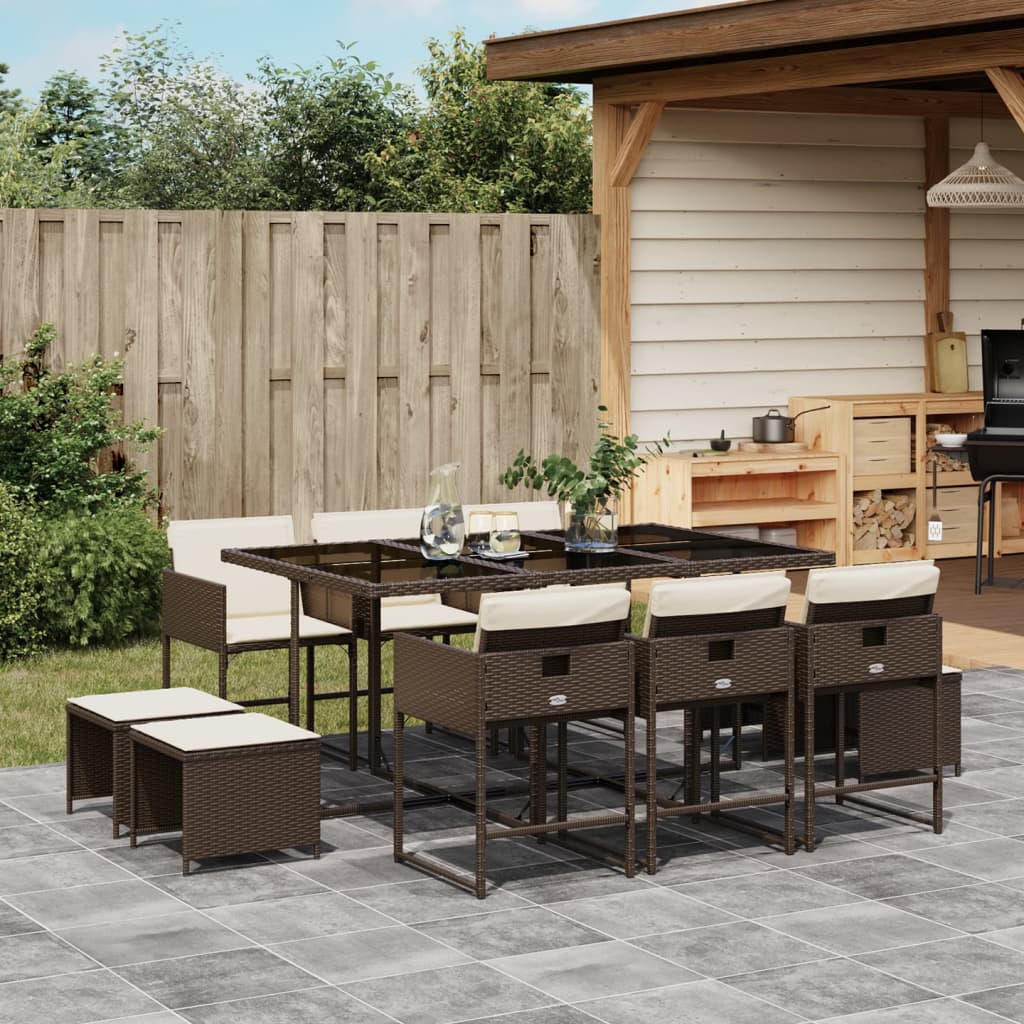 vidaXL 11-tlg. Garten-Essgruppe mit Kissen Braun Poly Rattan