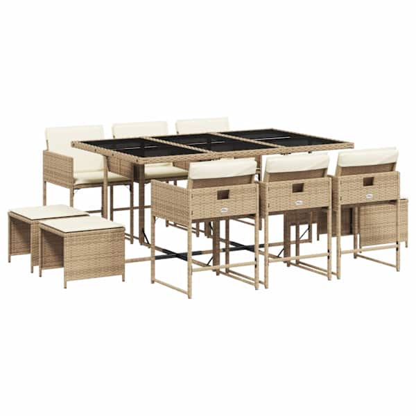 vidaXL 11-osaline aiam&ouml;&ouml;bli komplekt patjadega, beež, pol&uuml;rotang