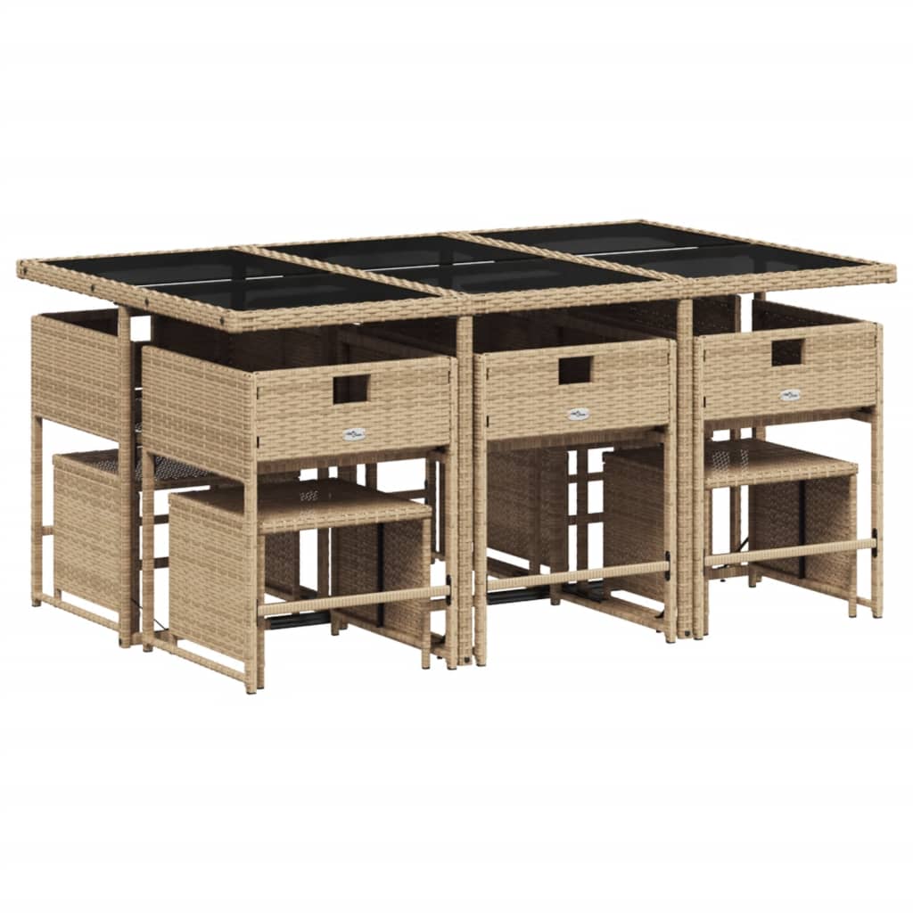 vidaXL 11-delige Tuinset met kussens poly rattan beige