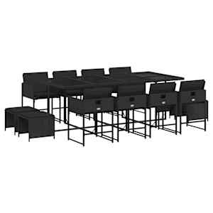 vidaXL 13-osaline aia s&ouml;&ouml;gim&ouml;&ouml;bli komplekt patjadega, must, PE-rotang
