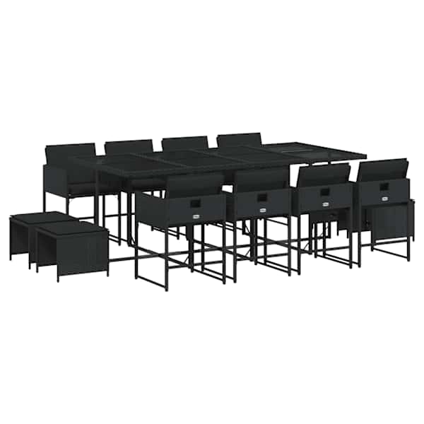 vidaXL 13-osaline aia s&ouml;&ouml;gim&ouml;&ouml;bli komplekt patjadega, must, PE-rotang