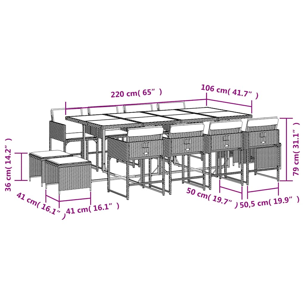 Set mobilier de grădină, 13 piese, maro, cu perne, poliratan 3211341 - imagine 6
