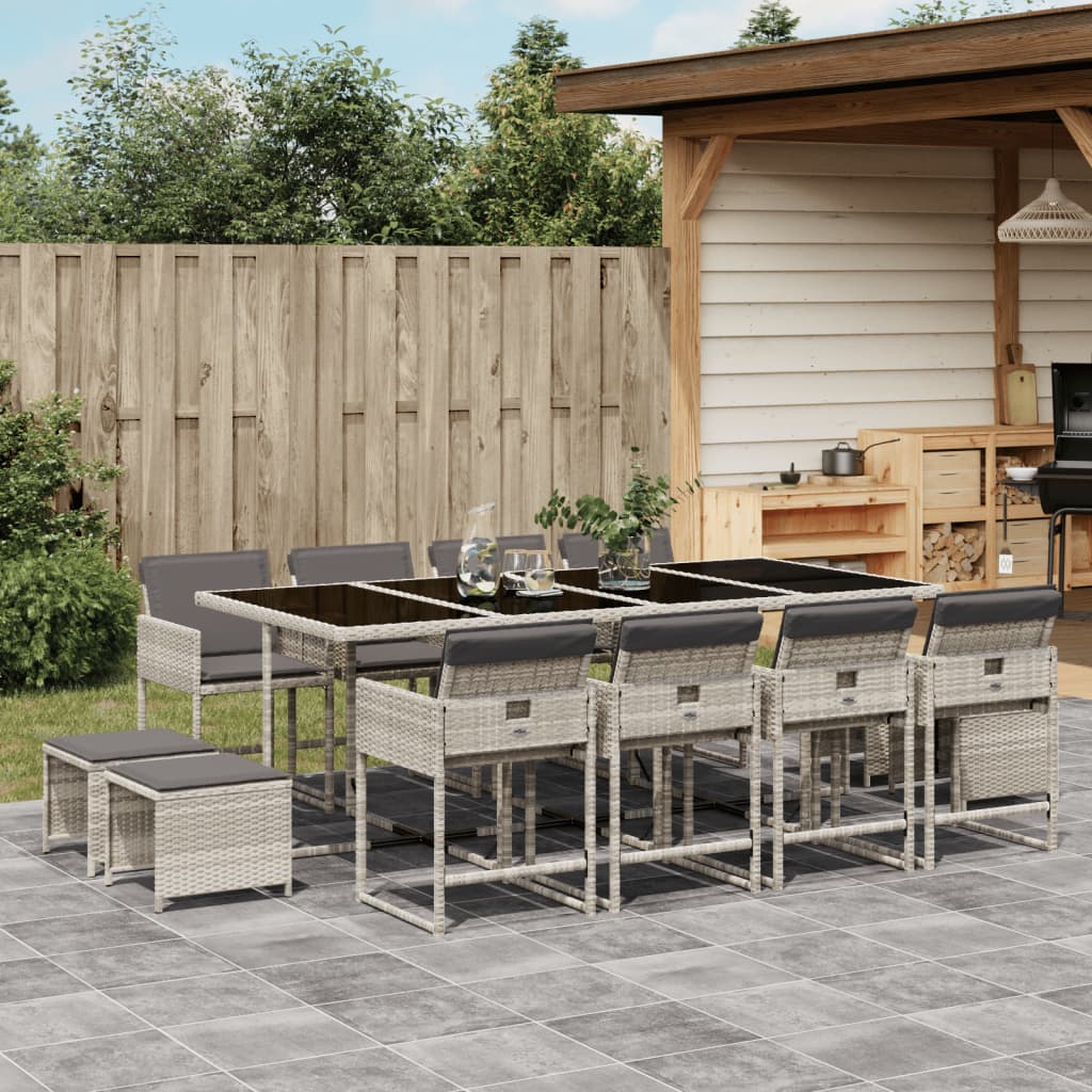 vidaXL 13-tlg. Garten-Essgruppe mit Kissen Hellgrau Poly Rattan