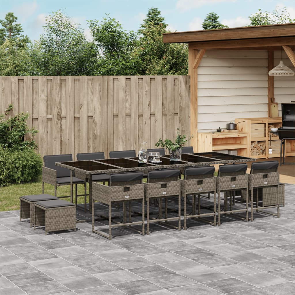 vidaXL 15-tlg. Garten-Essgruppe mit Kissen Grau Poly Rattan