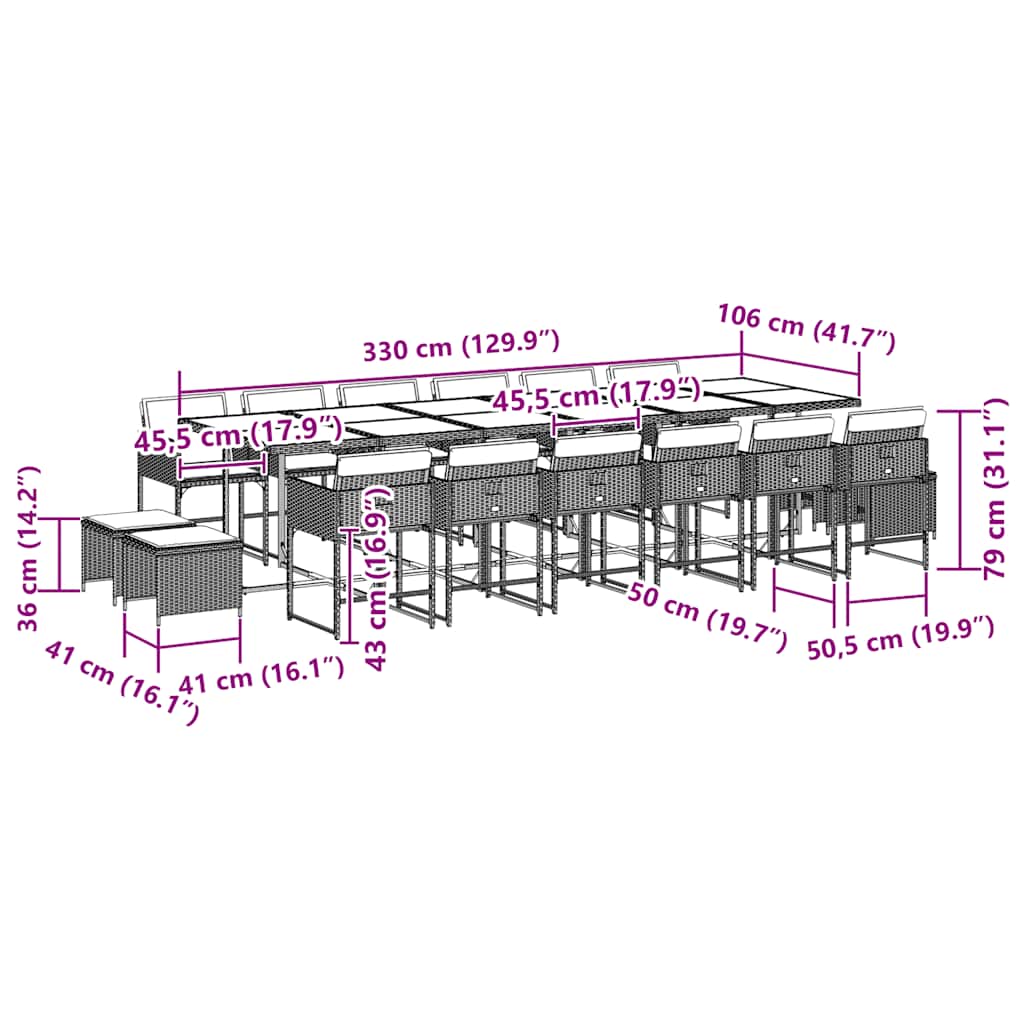 Set mobilier de grădină cu perne, 17 piese, gri, poliratan 3211364 - imagine 6