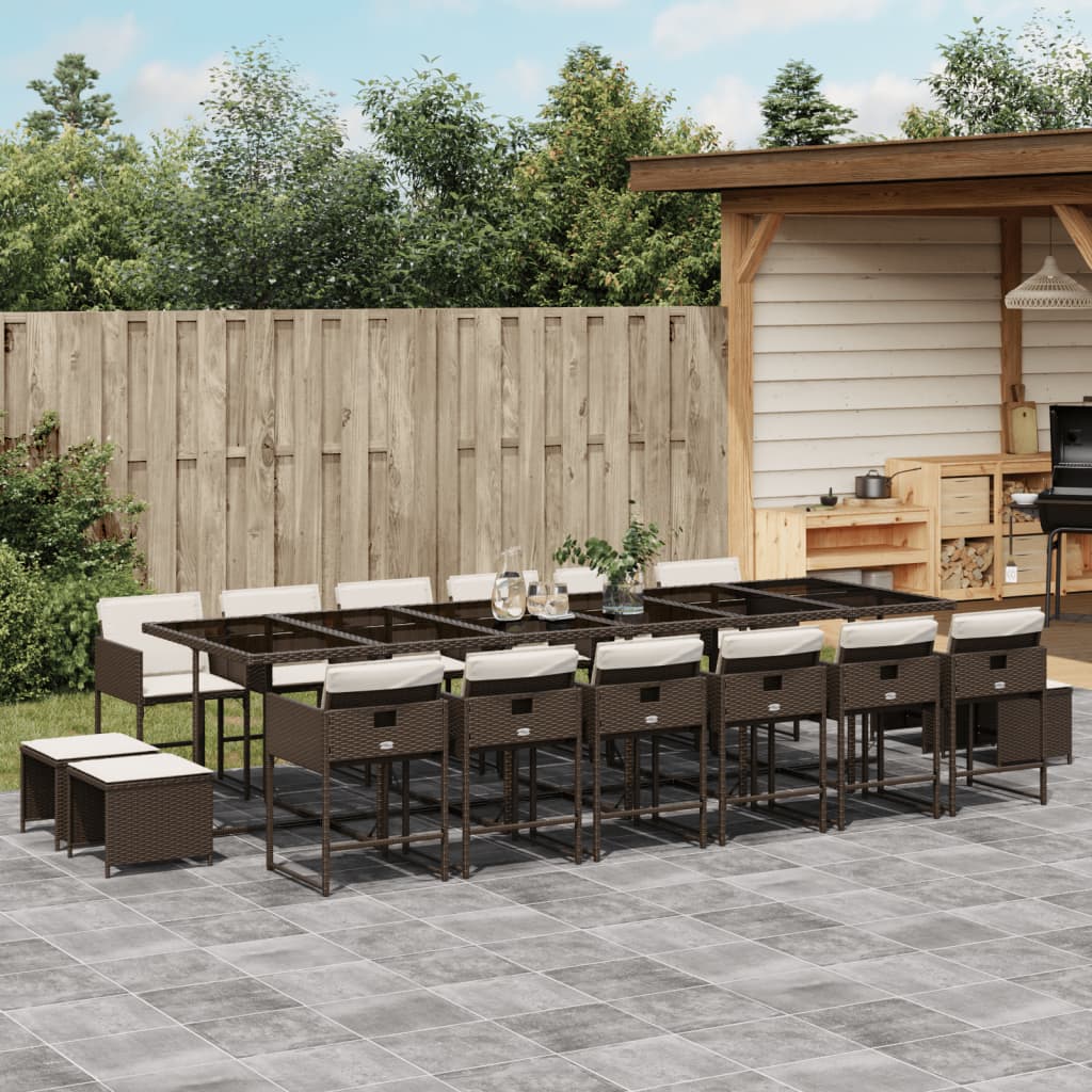 vidaXL 17-tlg. Garten-Essgruppe mit Kissen Braun Poly Rattan